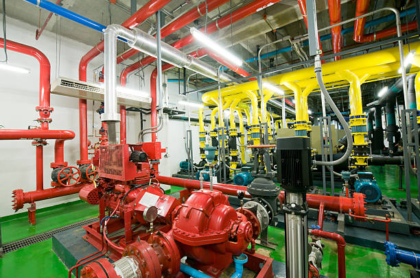 water pumping station, industrial interior and pipes .