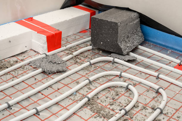 underfloor heating of a new house, installation close up